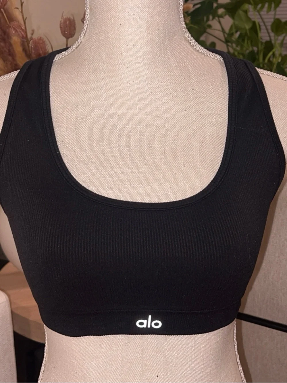 ALO Yoga Black Ribbed Racerback Sports Bra